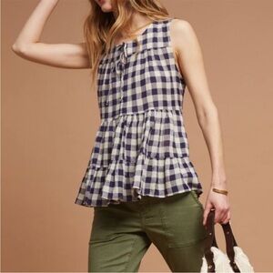 Anthropologie Tylho Tiered Gingham Top